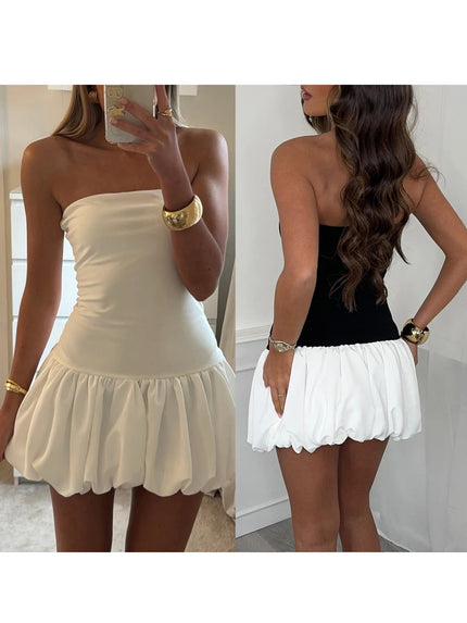 Women's Sexy Mini Dress Puffy Elegant Corset Sleeveless Strapless Solid Color