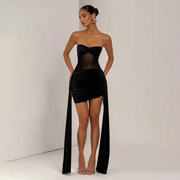 Women's Sexy Mini Dress Strapless Off Shoulder Backless Ruched Draped