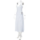 Sexy Set 2 Pieces for Women Elegant Lace Up Backless Bodysuit Slit Skirt-15