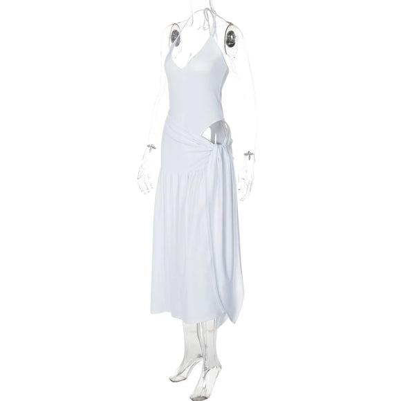 Sexy Set 2 Pieces for Women Elegant Lace Up Backless Bodysuit Slit Skirt