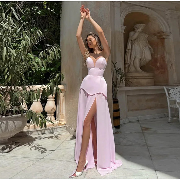 Elegant Set For women Long Skirt Side Slit Corset Top Lace Hem