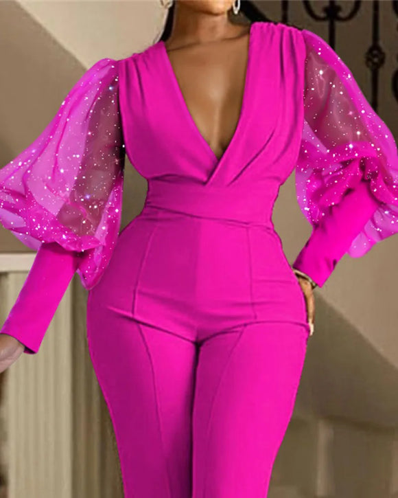 Women's Jumpsuit Elegant Sequin Wedding Bodycon Long Sleeve Party