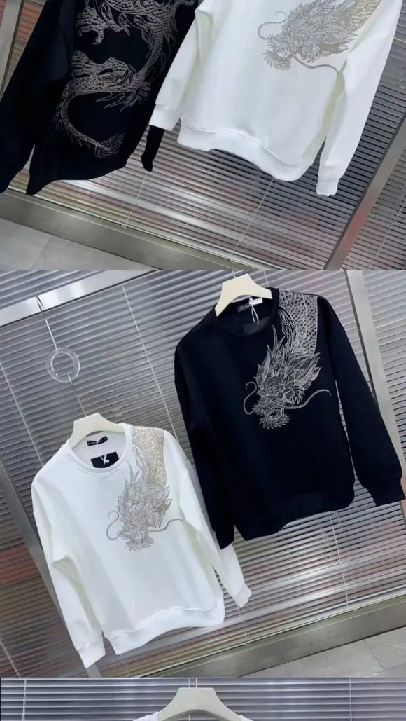 Men's Sweatshirt Pullover Elegant Dragon Print Loose Long Sleeve