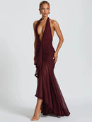 Women's Sexy Long Dress Deep V Neck Backless Elegant Party Gown-4