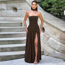 Sexy Maxi Dress Women Gown Strapless Elegant Off Shoulder Backless High Split