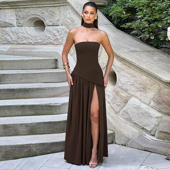 Sexy Maxi Dress Women Gown Strapless Elegant Off Shoulder Backless High Split