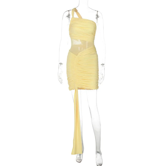 Women's Short Dress Off Shoulder Backless Elegant Ruched Mesh