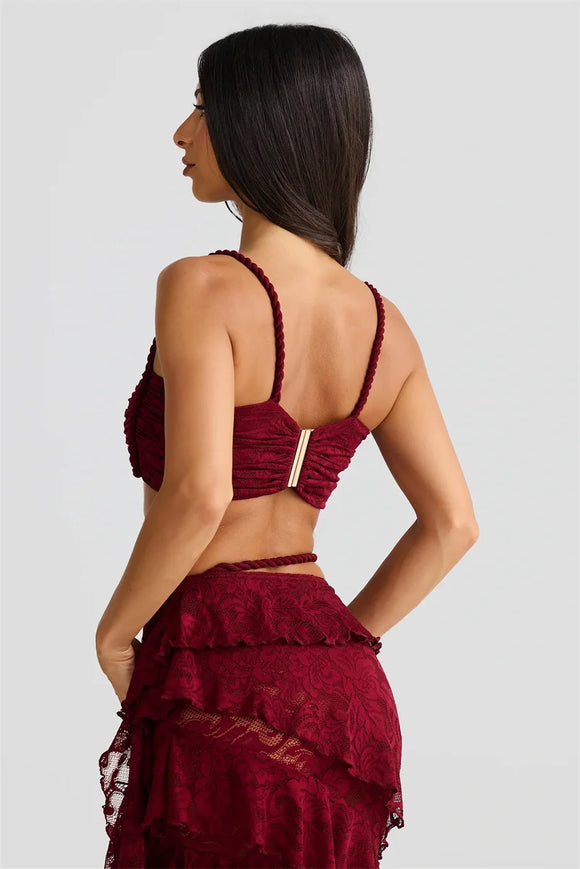 Conjunto sexy dos piezas para mujer top corto de encaje falda larga y elegante