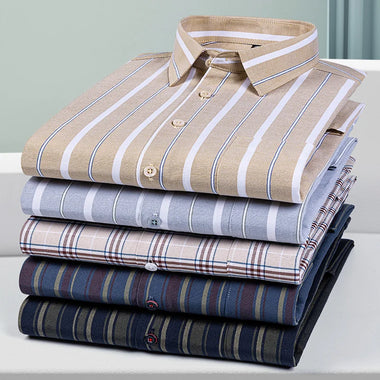 Men's Shirt 100% Cotton Elegant Formal Striped Slim Fit Long Sleeve