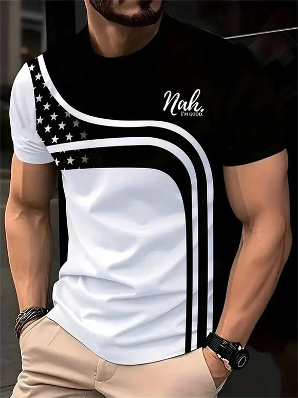 Men's T-Shirt Elegant Striped Outdoor Round Neck Loose Fit