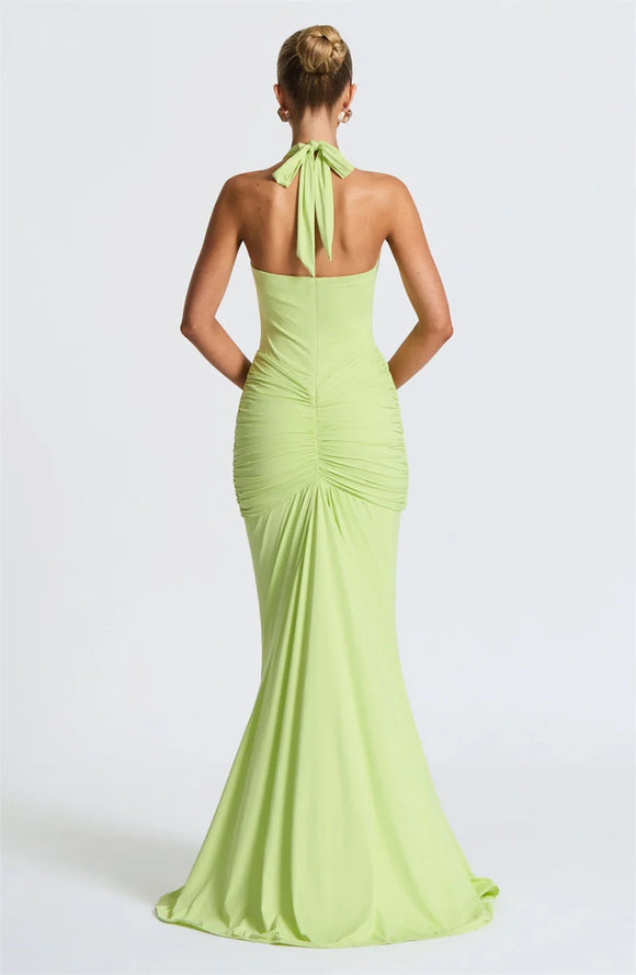 Sexy Maxi Dress Deep V-Neck Ruched Backless Elegant for Women