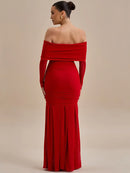 Women's Sexy Maxi Dress Off Shoulder Strapless Long Sleeve Backless
