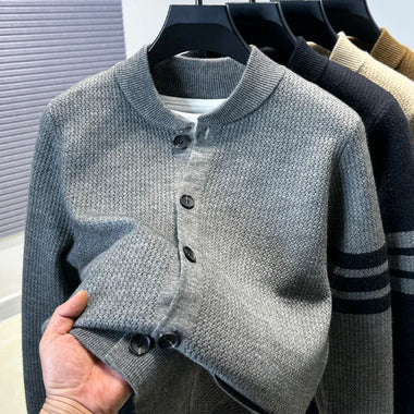 Buy gray Men’s Premium Knitted Cardigan Long Sleeve Baseball Collar Casual Sweater