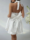 Women's Sexy Mini Dress Sleeveless Halter Lace Up Backless Big Bow