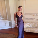 Women's Sexy Long  Dress Satin Elegant Backless Bodycon Fishbone-20