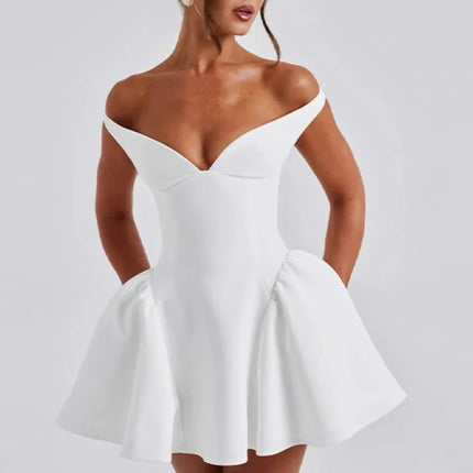 Sexy Mini Dress for Women Elegant Deep V Neck Sleeveless Shoulder Chic