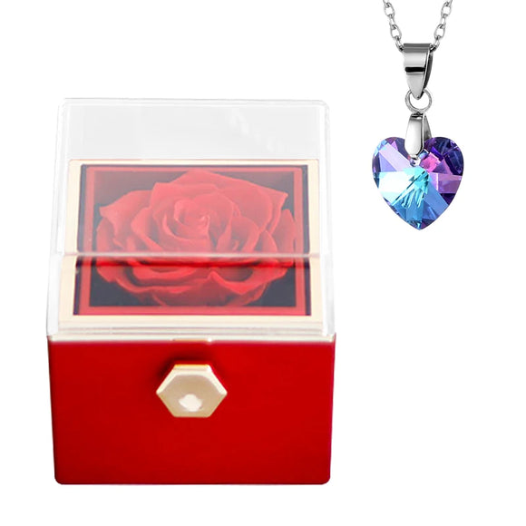 For Girlfriend Rotating Eternal Rose Necklace Gift Box Jewelry With Flower