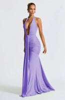 Sexy Maxi Dress Deep V-Neck Ruched Backless Elegant for Women