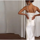 Women's Sexy Long  Dress Satin Elegant Backless Bodycon Fishbone