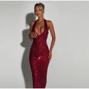 Women's Sexy Long Dress Sequin Elegant  Backless Sleeveless