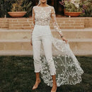 Women's Wedding Jumpsuit Elegant Lace Two Piece High Waist Long Sleeve-12
