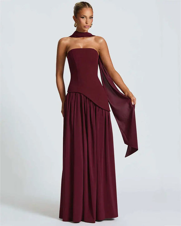 Women's Sexy Maxi Dress Elegant Strapless Backless High Slit Evening Gown