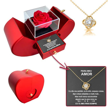 To My Love Red Apple Jewelry Box Necklace Eternal Rose Gift - 0