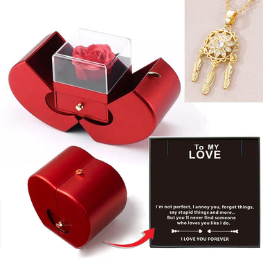 To My Love Eternal Rose Necklace Gift Red Apple Jewelry Box