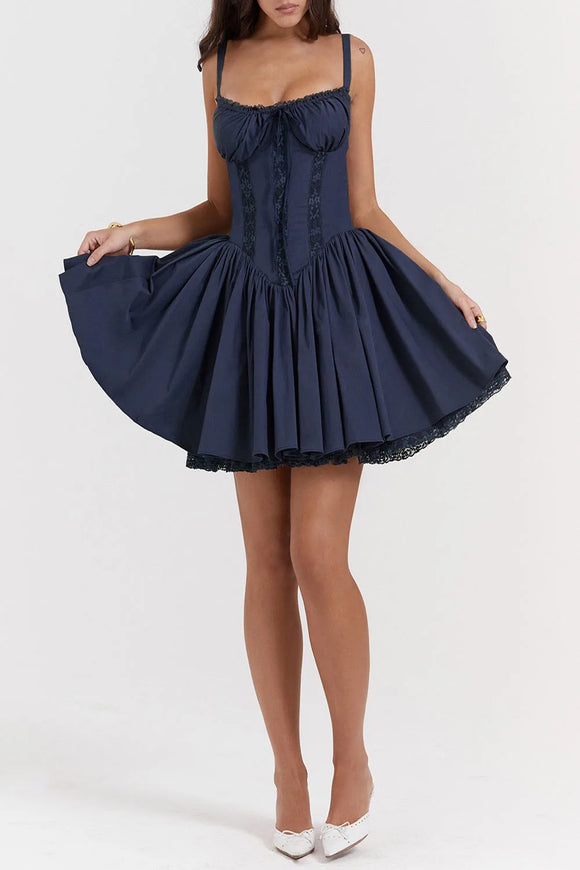 Women's Sexy Short Dress Elegant Backless Elegant Lace Pleated