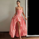 Women's Sexy Maxi Dress Corset Puffy Elegant Pleated Slit Party Dress