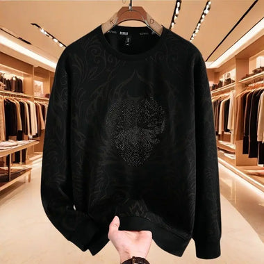 Buy black Men's Sweatshirt Pullover Elegant Casual Crew Neck Long Sleeve