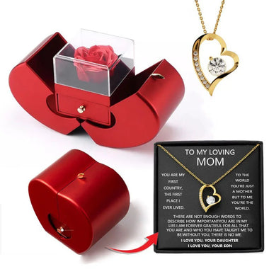 To My Love Eternal Rose Necklace Gift Red Apple Jewelry Box