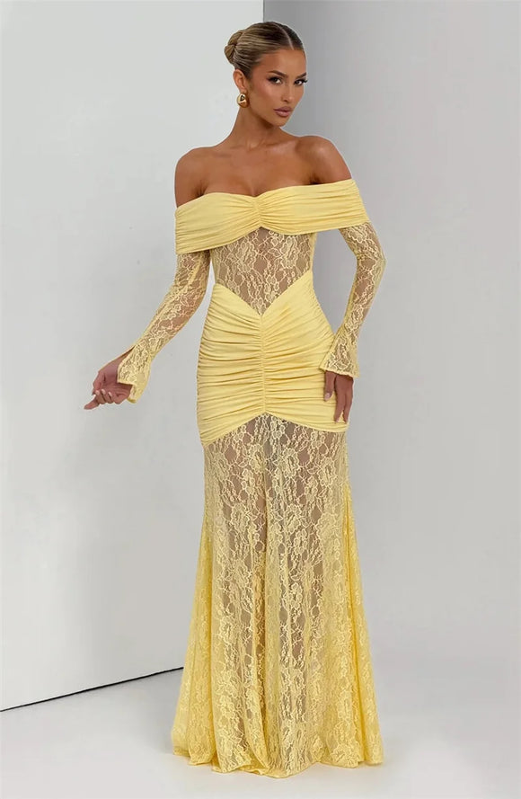 Women’s Sexy Dress Elegant Off Shoulder Lace See Through Backless