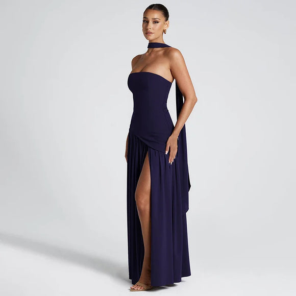 Sexy Maxi Dress Women Gown Strapless Elegant Off Shoulder Backless High Split