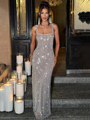 Women's Sexy Long Dress Backless Sequin Sleeveless Elegant Gown