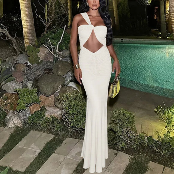 Women's Sexy Dress Hollow Out Sleeveless Pleated Bodycon Vintage