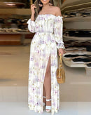 Women's Sexy Dress Elegant Off-Shoulder Printed Split Evening Gown