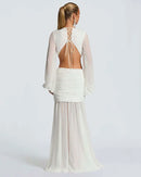 Maxi Dress Elegant For Women Long Sleeves Deep V-Neck Backless.