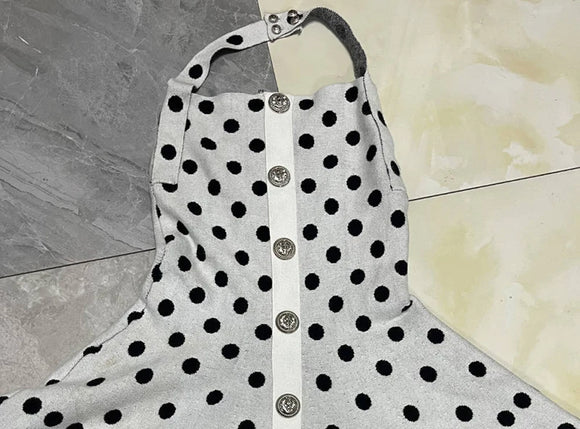 Mini-robe sexy élégante à pois pour femme dos nu sans manches coupe trapèze