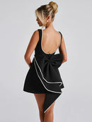 Women's Sexy Mini Dress Big Bows Beads Elegant Backless Sleeveless
