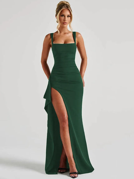 Buy green Women's Long Dress Sexy Elegant Spaghetti Straps Backless Split