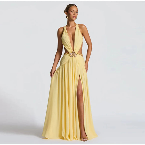 Indianna Women's Sexy Maxi Dress Halter Backless Elegant Slit