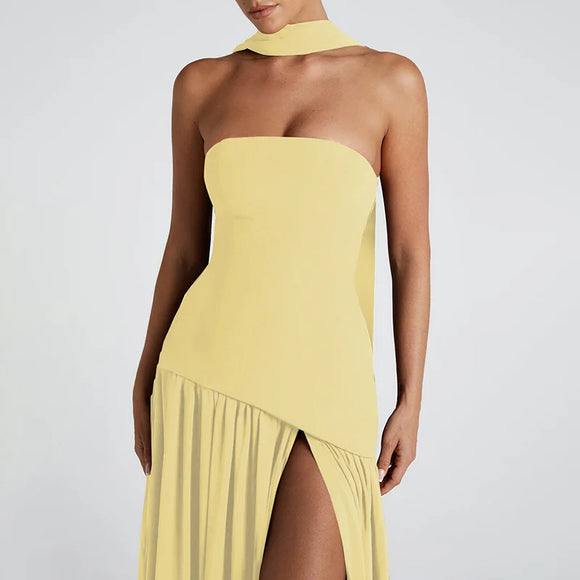 Sexy Maxi Dress Women Gown Strapless Elegant Off Shoulder Backless High Split