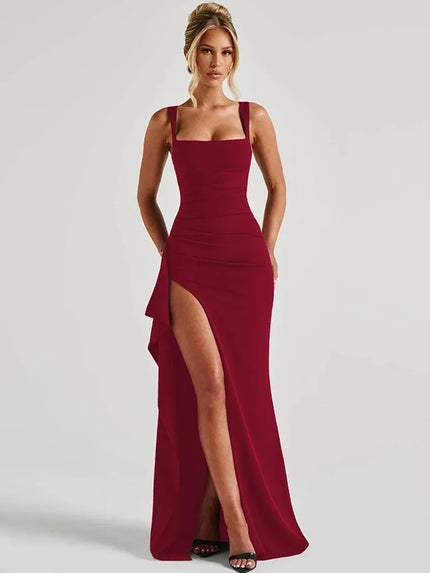 Buy wine Women's Long Dress Sexy Elegant Spaghetti Straps Backless Split