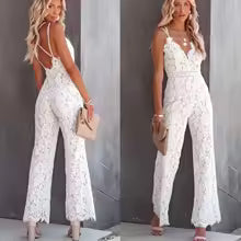 Women’s Elegant Jumpsuit Sexy Sleeveless Lace Strappy Party Outfit