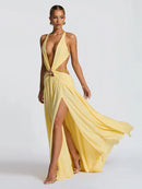 Indianna Women's Sexy Maxi Dress Halter Backless Elegant Slit Side