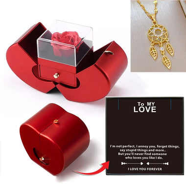 To My Love Eternal Rose Necklace Gift Red Apple Jewelry Box