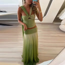 Conjunto sexy de top falda larga elegante chic traje de verano para mujer-11