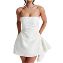 Women's Sexy Short Prom Dress Jacquard Backless Strapless Satin