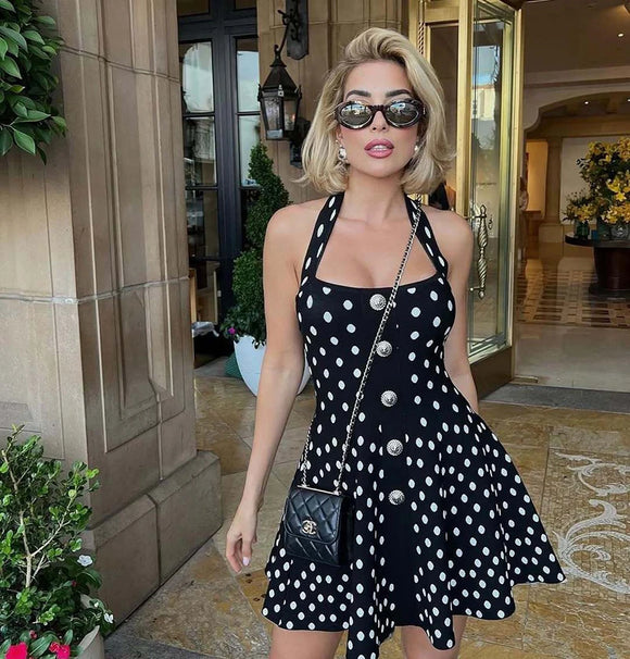 Women's Sexy Mini Dress Elegant Polka Dot Backless Sleeveless A-Line Cut